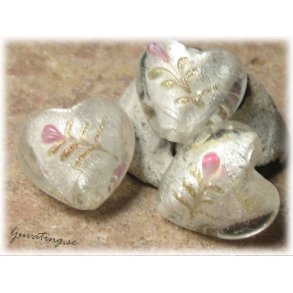 Bulligt silverfoil hjrta med blommor ca 20 mm
