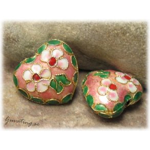 Cloisonne stort bulligt hjrta basfrg rosa ca22x20mm