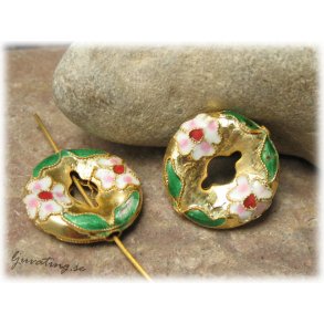Cloisonne stor guldig donut ca 20x20 mm