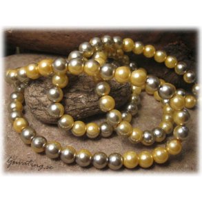 Glasprla rund 2 frgad silver/gul 20-pack ca 8 mm