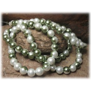 Glasprla rund 2 frgad grn/vit 20-pack ca 8 mm