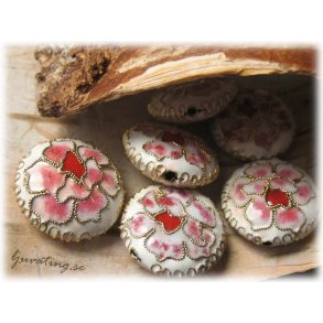 Cloisonne vit stor puffad coin ca 20 mm