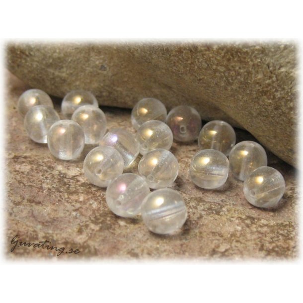 Rund clear crystal med AB lyster 10-pack ca 6 mm