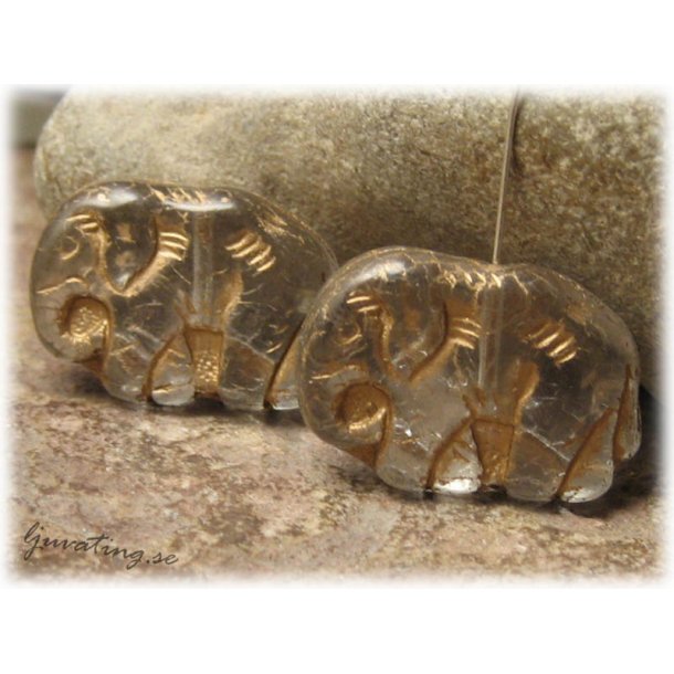 Clear crystal stor elefant med guldinlgg ca 23x16 mm