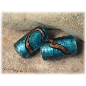 Aquabl stor silverfoil prla med bronzad slinga 