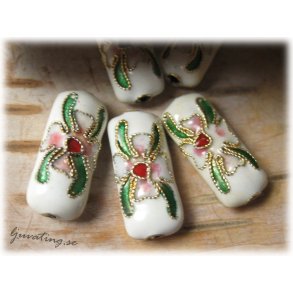 Cloisonne vit rektangel ca 17x8 mm