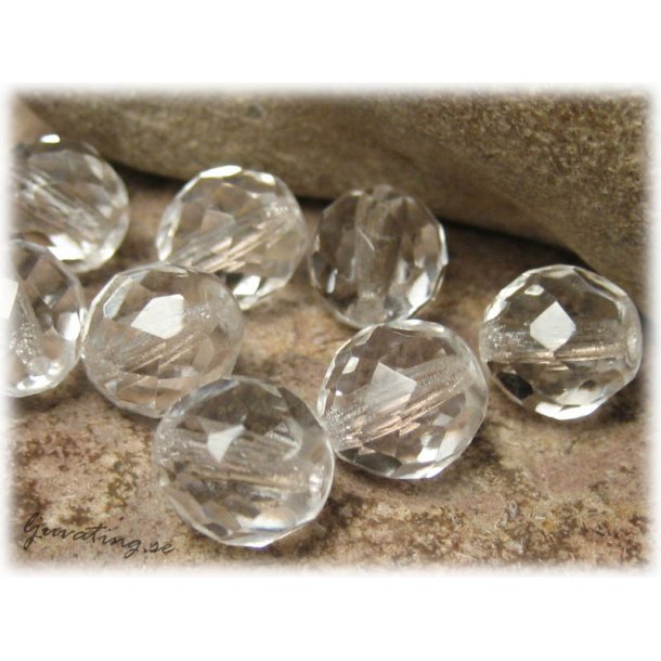 Crystal clear firepolished facetterad ca 10 mm