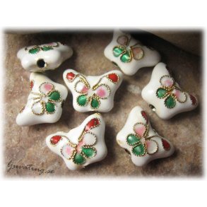 Cloisonne prla vit fjril ca 15x10 mm