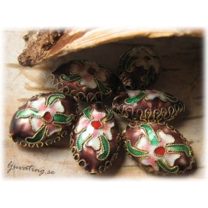 Cloisonne brun puffad ellips ca 20x14 mm