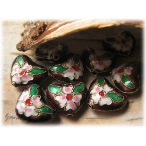 Cloisonne brunt hjrta ca 17x14 mm