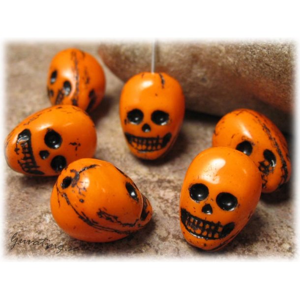 Halloween dskalle orange glasprla ca 14x11 mm