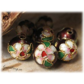 Brun rund Cloisonne prla ca 10 mm