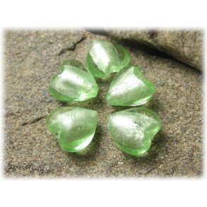 Limegrnt silverfoil hjrta ca 12 mm