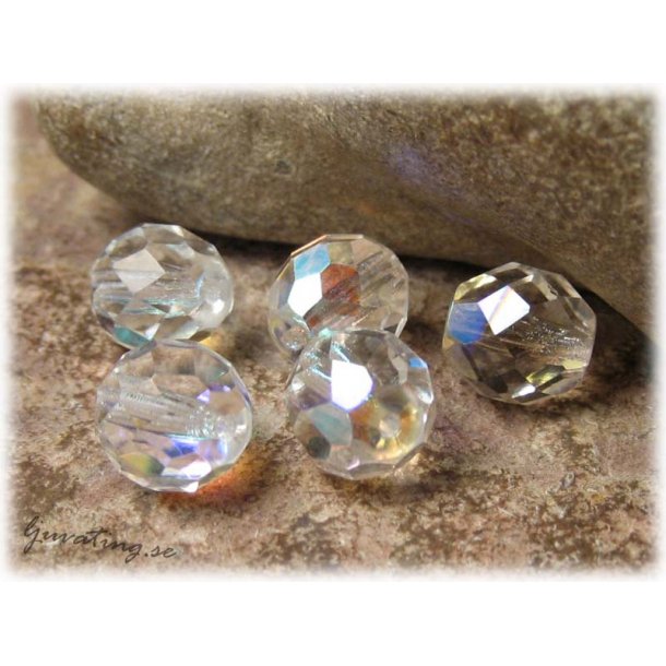 Firepolished facetterad crystal AB lyster ca 10 mm