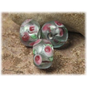 Silverfoil prla med blommor ca 17x12 mm