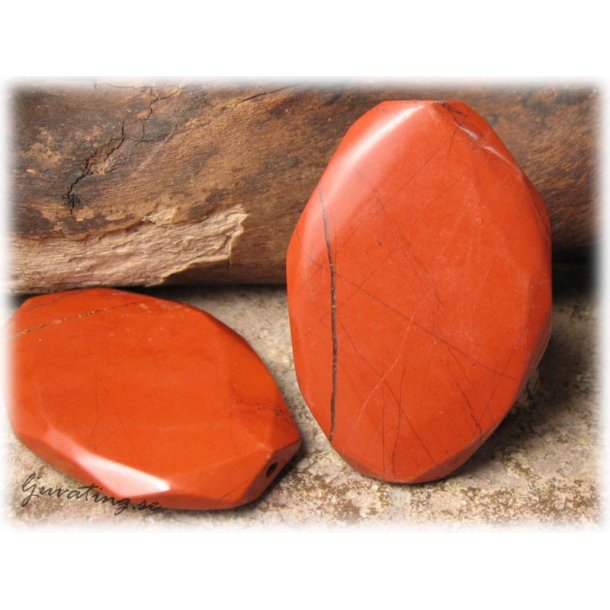 Jaspis stor flat oval rdbrun sten ca 60x40 mm