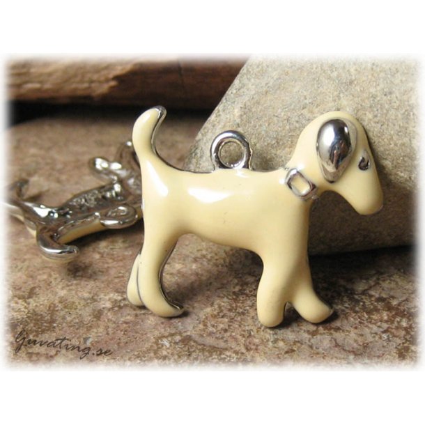 Hnge/Berlock beige hund i metall ca 30x25 mm
