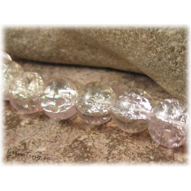 Krackelerad rosa/clear glasprla 20-pack ca 8mm