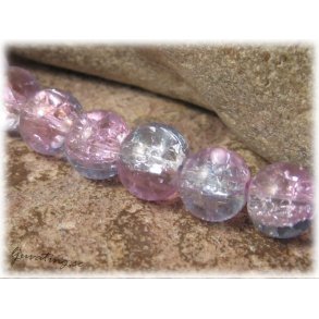 Krackelerad rosa/bl glasprla 20-pack ca 8mm