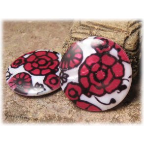 Snckskalsprla coin vit med rda blommor ca 30 mm