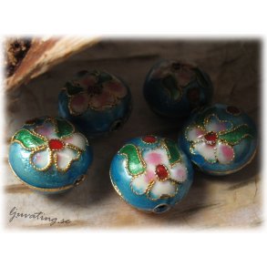 Cloisonne ljusbl rund kudde ca 14 mm