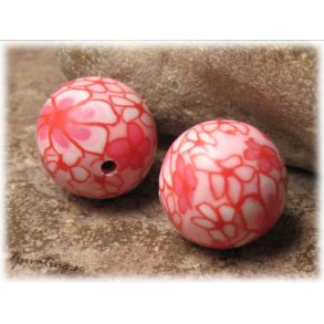 Lerprla rund rosa med rda vita blommor ca 16 mm