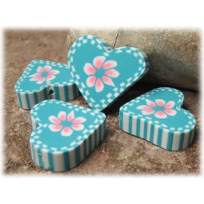 Lerprla grnt hjrta med rosa blomma ca 22 mm