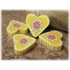 Lerprla gult hjrta med blomma ca 20 mm