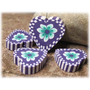 Lerprla mrklila hjrta med blomma ca 22 mm