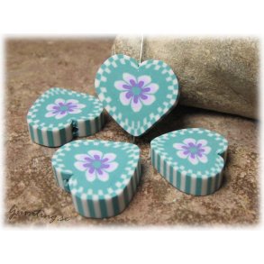 Lerprla grnt hjrta med lila blomma ca 19 mm