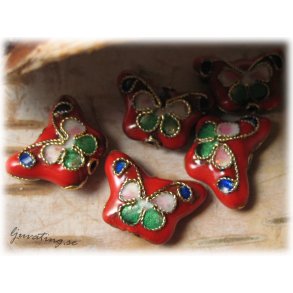 Cloisonne prla rd fjril ca 15x10 mm