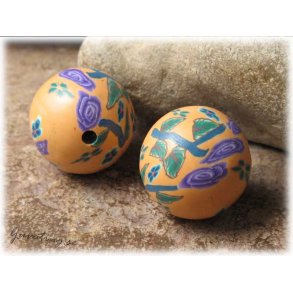 Lerprla rund ljus orange med blommor ca 20 mm