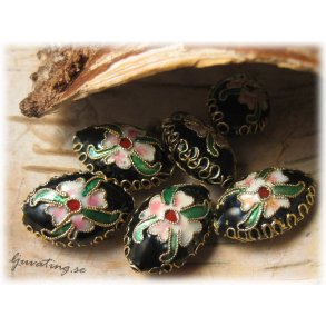 Cloisonne svart puffad ellips ca 20x14 mm
