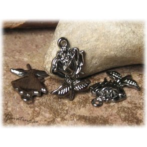 Berlock ros i metall blank svart ca 26x17 mm