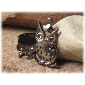 Berlock hnge uggla i metall blank svart ca 38x20 mm