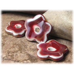 Prla glaserad keramik mrk rd blomma ca 28 mm