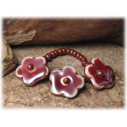 Prla glaserad keramik mrk rd blomma ca 28 mm