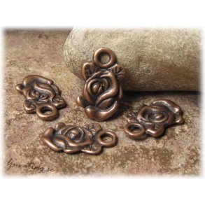 Berlock ros i metall antik kopparfrg ca 18x11 mm