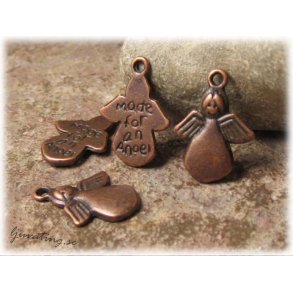 Berlock ngel antik kopparfrg med text ca 17x13mm
