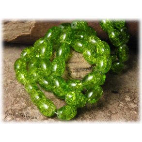 Krackelerad grn oval glasprla 20-pack ca 11x8 mm