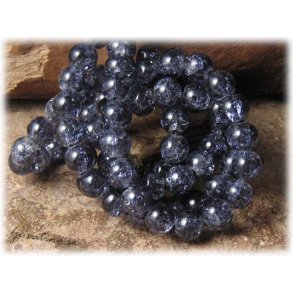 Krackelerad blsvart rund glasprla 20-pack ca 8mm