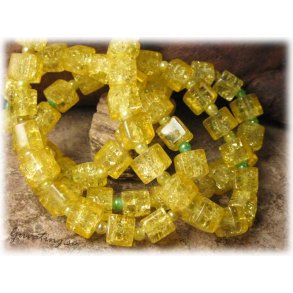 Krackelerad gul kub glasprla 6-pack ca 8 mm