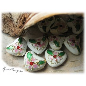 Cloisonne storpack 20 st vitt hjrta ca 17x14 mm
