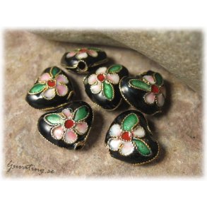 Storpack Cloisonne svart hjrta mindre 20-pack ca 12x10 mm