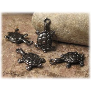 Berlock skldpadda i svart metall 4-pack ca 19x11 mm