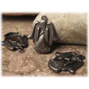 Berlock ngel i svart metall text angels 4-pack ca24x20mm