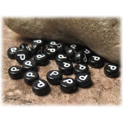 Bokstavsprla P i acryl svart 20-pack ca 7 mm