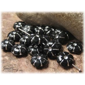 Prla syntet svart puff med silver 20-pack ca 11mm