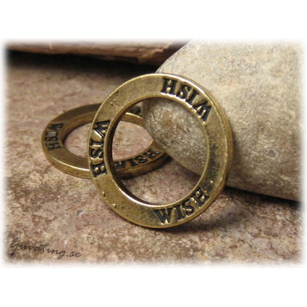 Ring med text WISH antik brons ca 22 mm