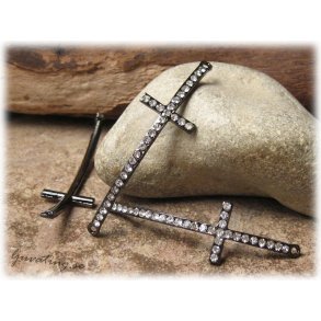 Connector kupat svart kors clear strass 50x14 mm